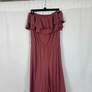 Strapless Ruffle Jumpsuit in Mauve